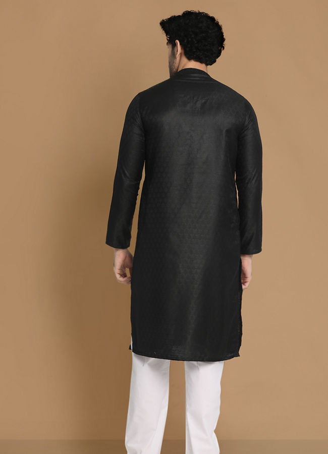 Black Self Design Kurta Pajama image number 2